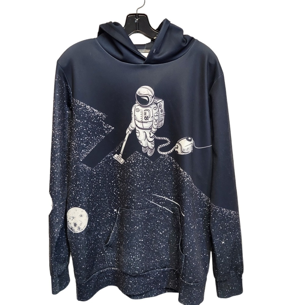 Vacuum In Space Pullover Mens Sz SM Hoodie Astronaut Spacesuit Moon Stars Planet